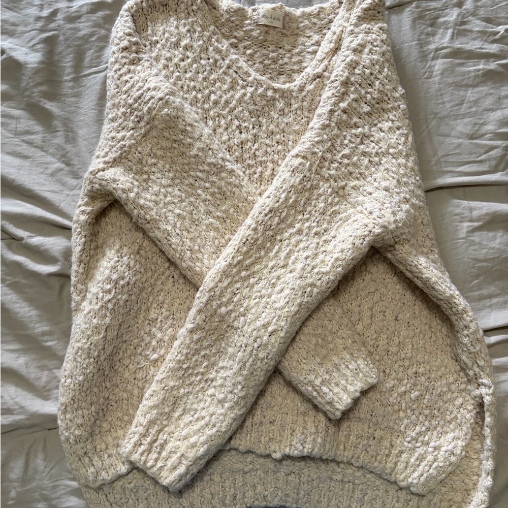 Altar'd State Cream Textured Scoop Neck Sweater